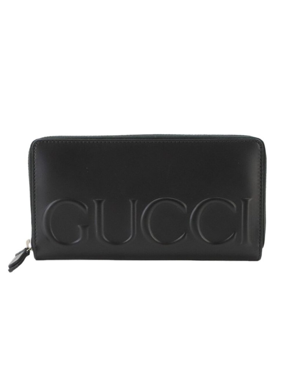 Gucci Big Logo Zip Around Wallet Leather Black Silver